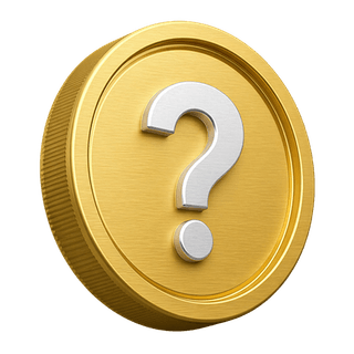 Elemento decorativo en la página de preguntas frecuentes: moneda dorada en 3D con signo de interrogación